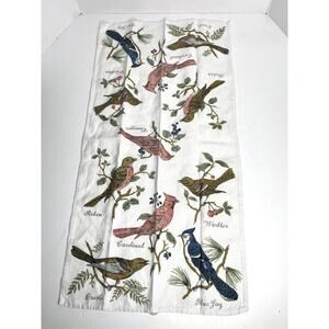 Vintage Falani &Cohn 100% linen kitchen tea towel Mod MCM Backyard Birds